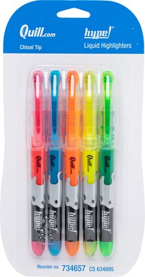 Quill Brand® Hype Liquid Pen Style Highlighters, Chisel Tip, Assorted, 5/Pack (34657-QL)