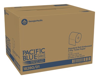 Pacific Blue Select Standard Toilet Paper, 2-Ply, White, 550 Sheets/Roll, 80 Rolls/Carton (18280/01)