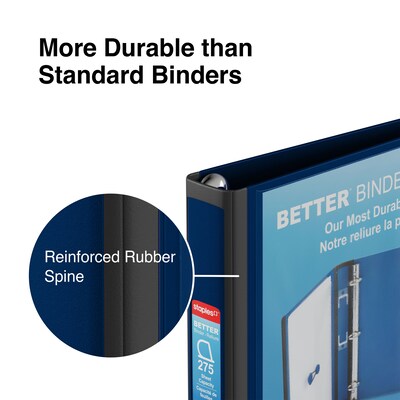 Staples® Better 1" 3 Ring View Binder with D-Rings, Navy Blue (24048)