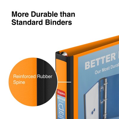 Staples® Better 1" 3 Ring View Binder with D-Rings, Orange (13465-CC)