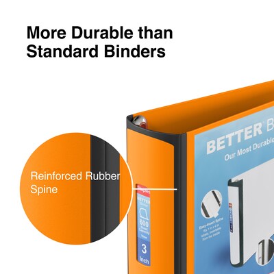 Staples® Better 3" 3 Ring View Binder with D-Rings, Orange (16405)