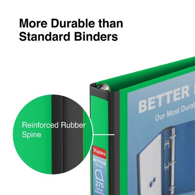 Staples® Better 1" 3 Ring View Binder with D-Rings, Green (19063)