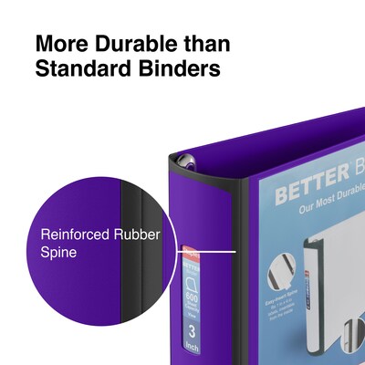 Staples® Better 3" 3 Ring View Binder with D-Rings, Purple (20246)