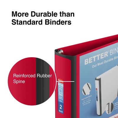 Staples® Better 2" 3 Ring View Binder with D-Rings, Red (18368)