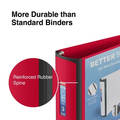 Staples® Better 3" 3 Ring View Binder with D-Rings, Red (18367)