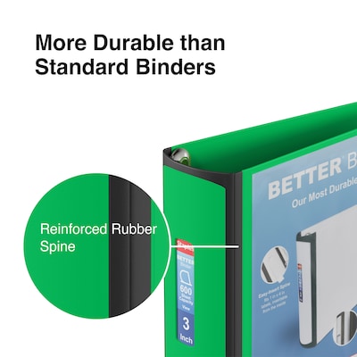 Staples® Better 3" 3 Ring View Binder with D-Rings, Green (19936)