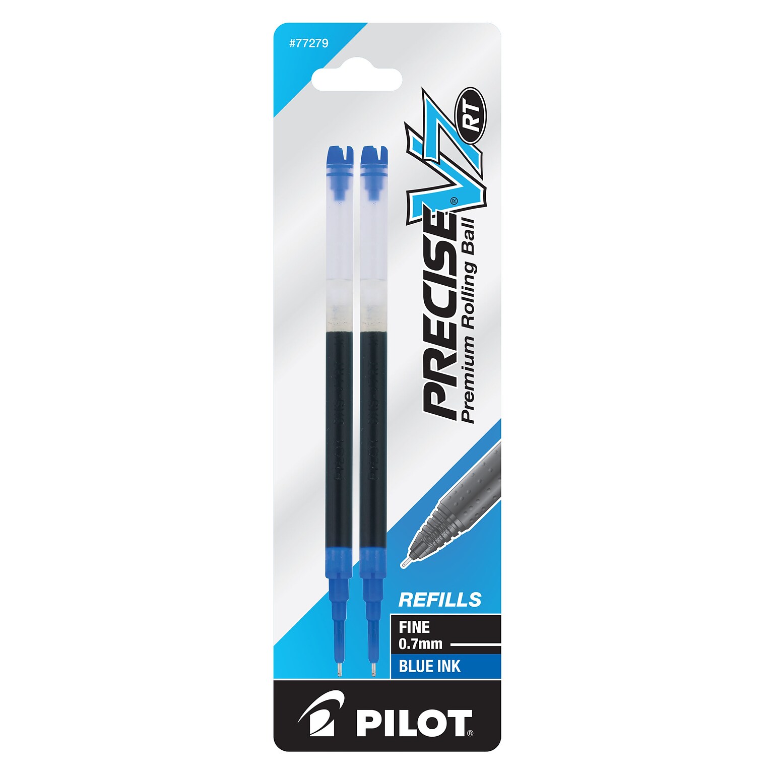 Pilot Precise V7 RT Rollerball Pen Refill, Fine Tip, Blue Ink, 2/Pack (77279)