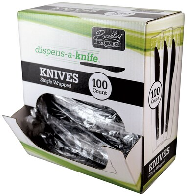 Berkley Square Dispens-a-Knife Polystyrene Knife, Medium-Weight, Black, 100/Box (1223001)