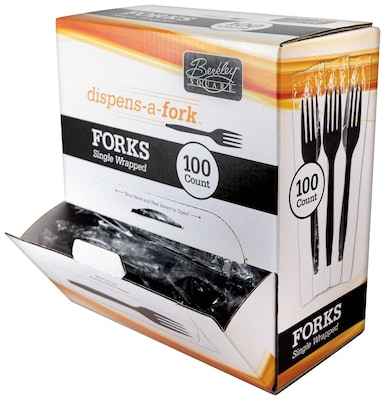 Berkley Square Dispens-A-Fork Plastic Forks, Medium-Weight, Black, 100/Box (1223002)
