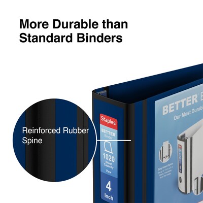 Staples® Better 4" 3 Ring View Binder with D-Rings, Navy Blue (27922)