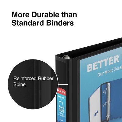 Staples® Better 1-1/2" 3 Ring View Binder with D-Rings, Black (24059)