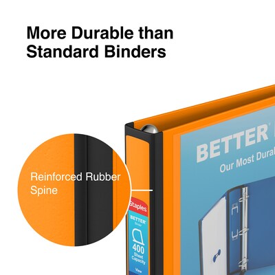 Staples® Better 1-1/2" 3 Ring View Binder with D-Rings, Orange (13467)