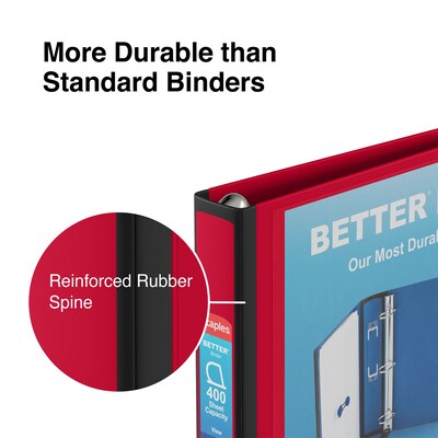 Staples® Better 1-1/2" 3 Ring View Binder with D-Rings, Red (18369)