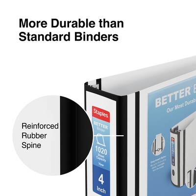 Staples® Better 4" 3 Ring View Binder with D-Rings, White (27923)