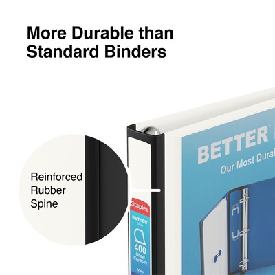 Staples® Better 1-1/2" 3 Ring View Binder with D-Rings, White (24061)