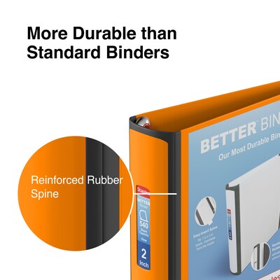 Staples® Better 2" 3 Ring View Binder with D-Rings, Orange (13469)