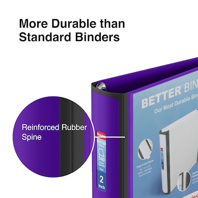 Staples® Better 2" 3 Ring View Binder with D-Rings, Purple (20247)