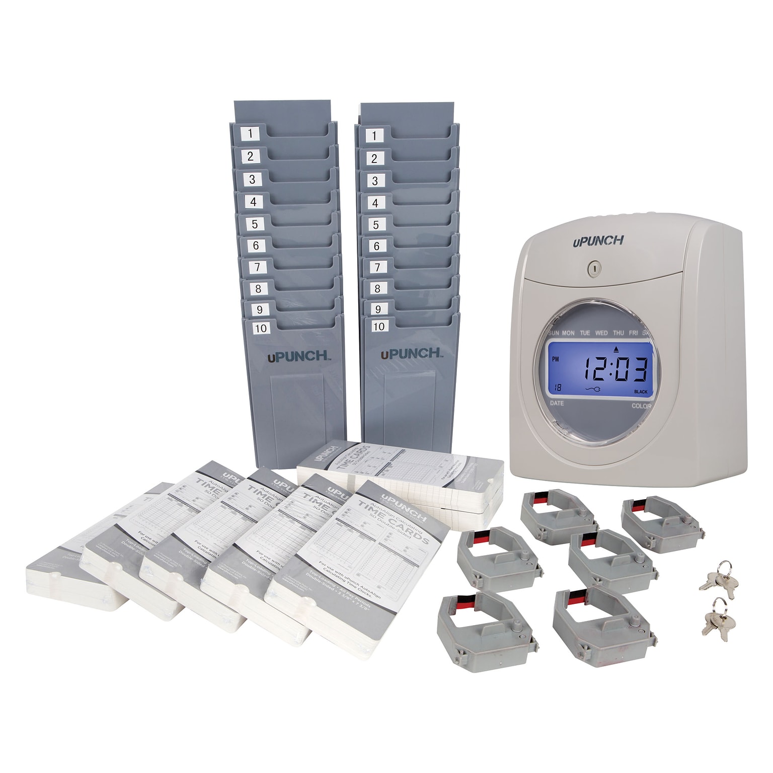 uPunch Electronic Calculating Bundle Punch Card Time Clock System, Gray/Beige (UB2000)