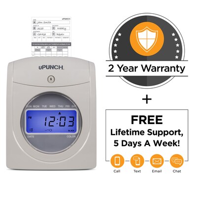 uPunch Electronic Calculating Time Clock Starter Bundle Punch Card System, White (HN2500)