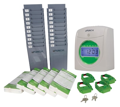 uPunch Electronic Non-Calculating Bundle Punch Card Time Clock System, Green/Beige (UB1000)