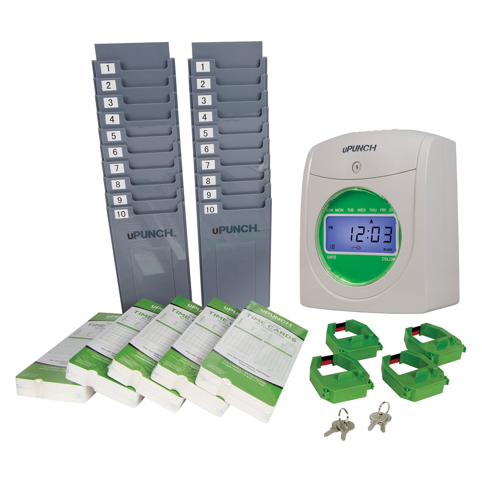 uPunch Electronic Non-Calculating Bundle Punch Card Time Clock System, Green/Beige (UB1000)