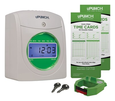 uPunch Electronic Non-Calculating Time Clock Punch Card System Bundle, White (HN1500)