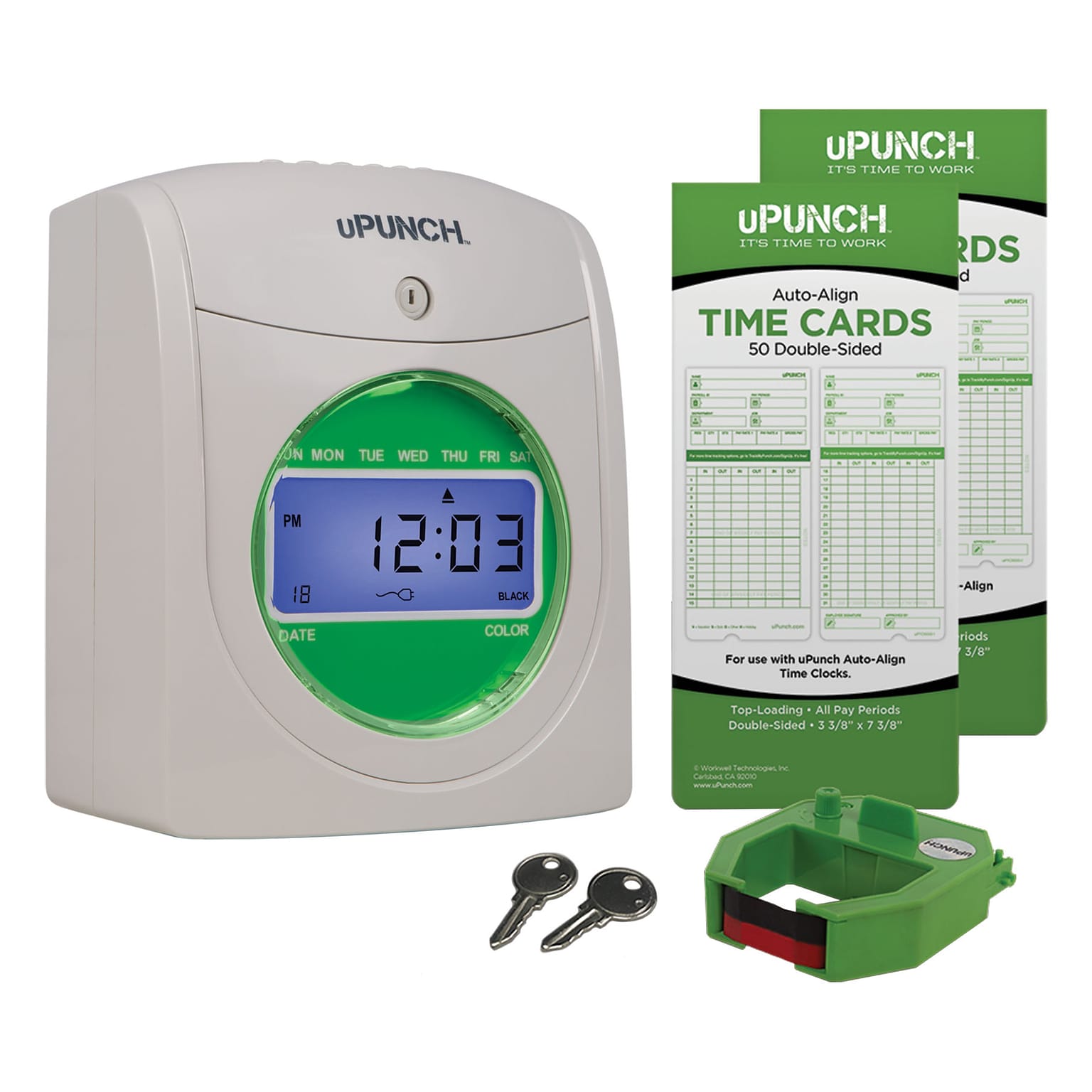 uPunch Electronic Non-Calculating Time Clock Punch Card System Bundle, White (HN1500)