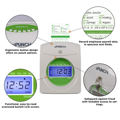 uPunch Electronic Non-Calculating Time Clock Punch Card System Bundle, White (HN1500)