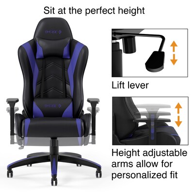 Quill Brand® Emerge Vartan Bonded Leather Gaming Chair, Blue/Black (53242)