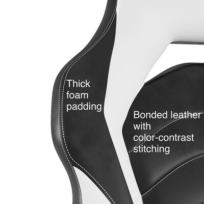 Quill Brand® Luxura Faux Leather Racing Gaming Chair, Black and White (55172)