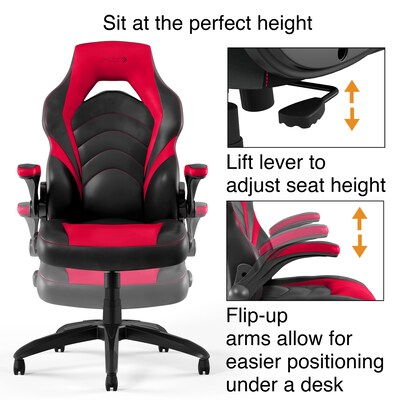 Quill Brand® Luxura Faux Leather Racing Gaming Chair, Black and Red (51465-CC)