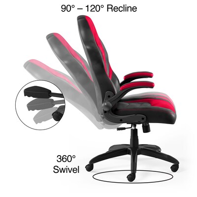 Quill Brand® Luxura Faux Leather Racing Gaming Chair, Black and Red (51465-CC)