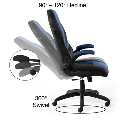 Quill Brand® Luxura Faux Leather Racing Gaming Chair, Black and Blue (51464-CC)