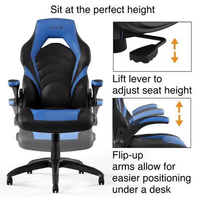 Quill Brand® Luxura Faux Leather Racing Gaming Chair, Black and Blue (51464-CC)
