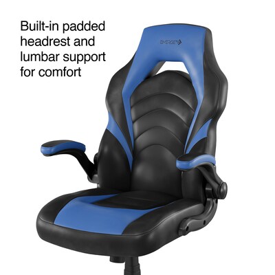 Quill Brand® Luxura Faux Leather Racing Gaming Chair, Black and Blue (51464-CC)