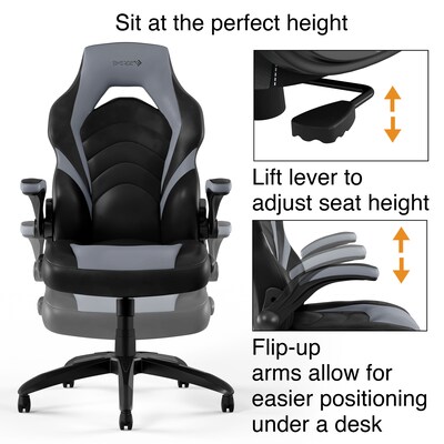 Quill Brand® Luxura Faux Leather Racing Gaming Chair, Black and Gray (52503)