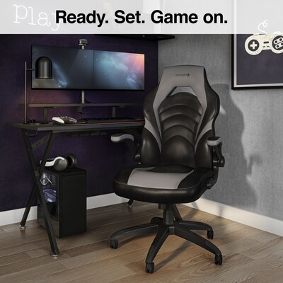 Quill Brand® Luxura Faux Leather Racing Gaming Chair, Black and Gray (52503)