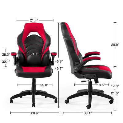 Quill Brand® Luxura Faux Leather Racing Gaming Chair, Black and Red (51465-CC)