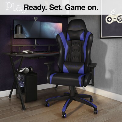 Quill Brand® Emerge Vartan Bonded Leather Gaming Chair, Blue/Black (53242)