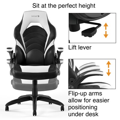 Quill Brand® Luxura Faux Leather Racing Gaming Chair, Black and White (55172)
