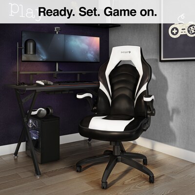 Quill Brand® Luxura Faux Leather Racing Gaming Chair, Black and White (55172)