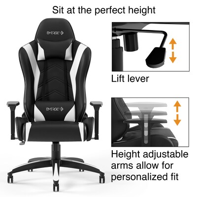 Quill Brand® Vartan Bonded Leather Gaming Chair, White/Black (58542)