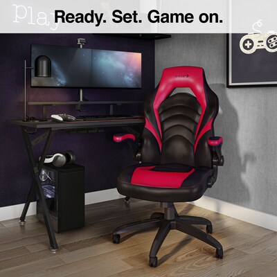 Quill Brand® Luxura Faux Leather Racing Gaming Chair, Black and Red (51465-CC)