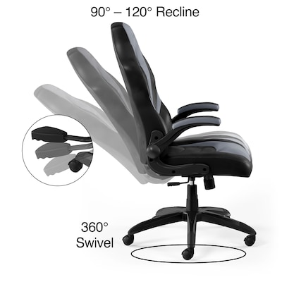 Quill Brand® Luxura Faux Leather Racing Gaming Chair, Black and Gray (52503)