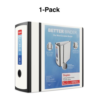 Staples® Better 5" View Binder with D-Rings, White (27926)