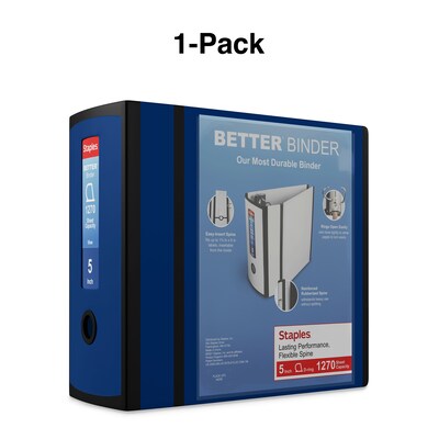 Staples® Better 5" 3 Ring View Binder with D-Rings, Navy Blue (27925)