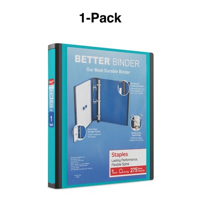 Staples® Better 1" 3 Ring View Binder with D-Rings, Teal (13466-CC)