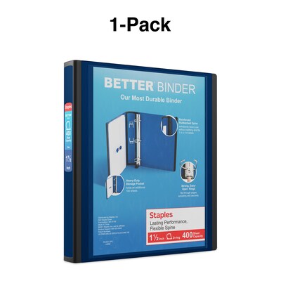 Staples® Better 1-1/2" 3 Ring View Binder with D-Rings, Navy Blue (24060)