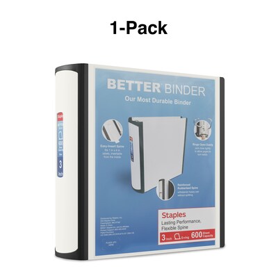 Staples® Better 3" 3 Ring View Binder with D-Rings, White (15125-CC)