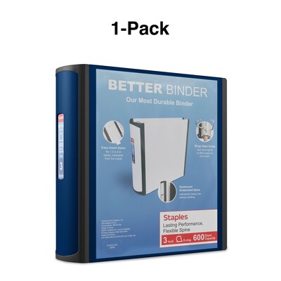 Staples® Better 3" 3 Ring View Binder with D-Rings, Blue (15127-CC)